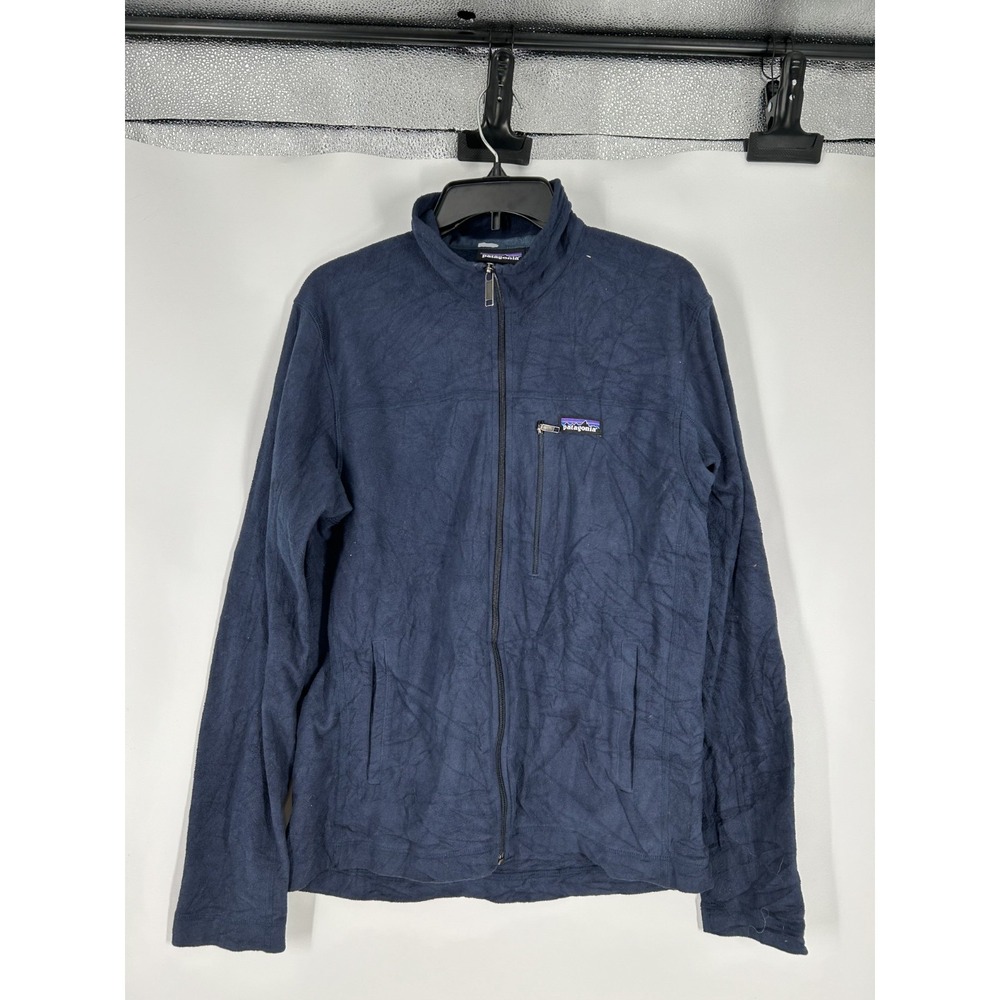 Patagonia Micro D Fleece Jacket Mens Small Navy 26171 Blue Pockets Logo Full Zip
